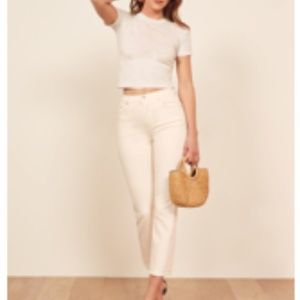 Reformation Liza High Straight Crop in Ivory sz 25
